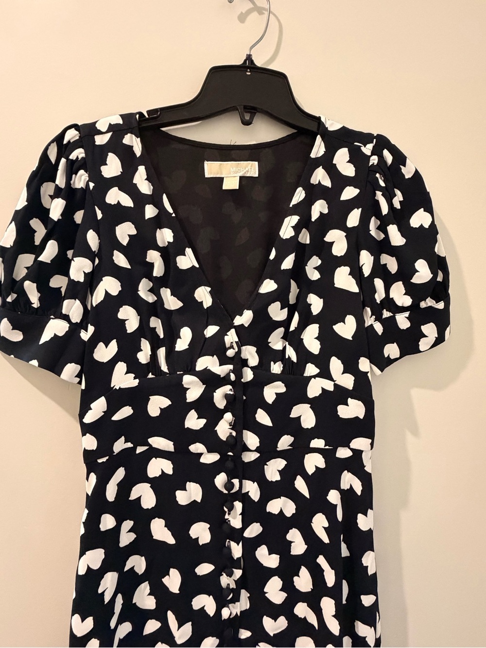 Michael Kors Black dress with White Heart Print and V-Neck